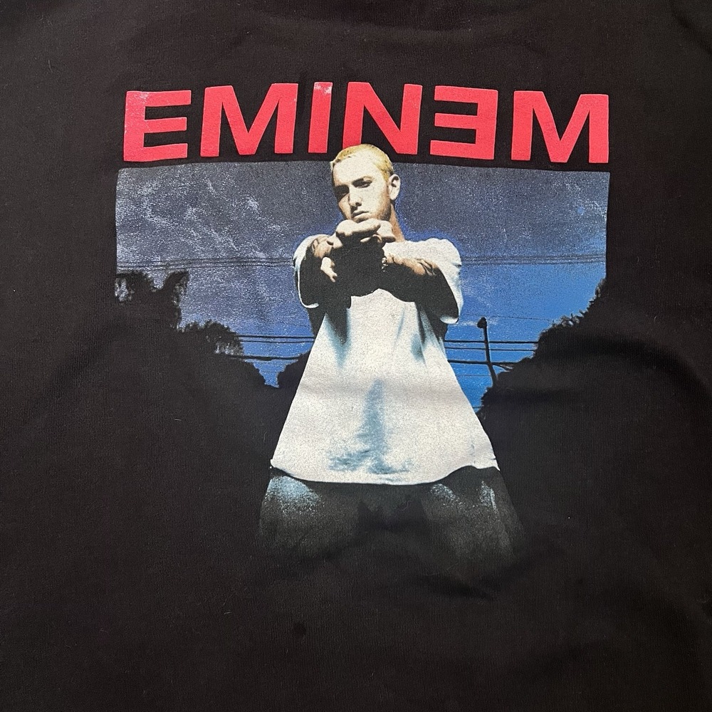 Y2K Eminem Official Label Black Hoodie Pullover 2XL Rapper Slim Shady 8 Mile